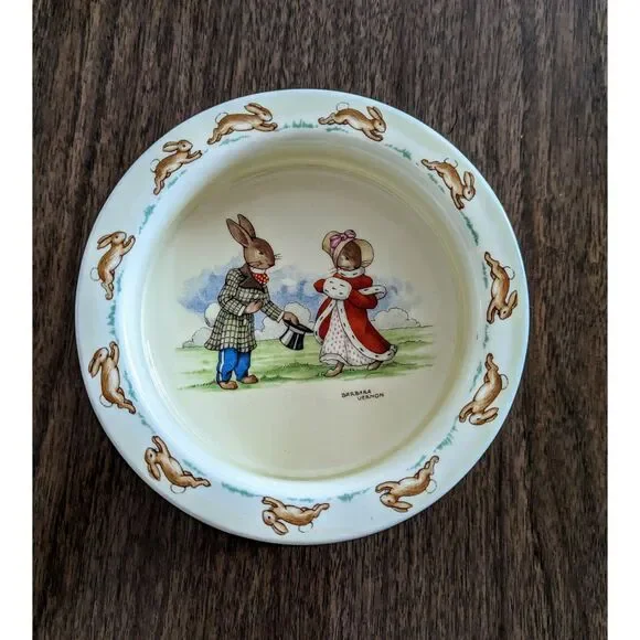 Bunnykins Heavy Porridge Bowl, Greetings Design by Barbara Vernon